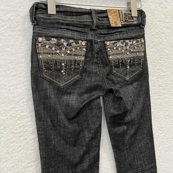 Grace in LA Women's Y2K Stunned Rhinestone Skinny Jeans Size 0/23 Black NWT - Picture 2 of 12